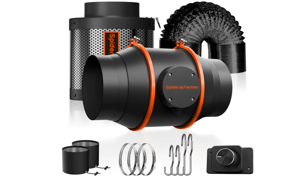 Spider Farmer Air Filtration Kit 6 Inch, Inline Duct Fan with RJ12 Speed Humidity Controller, Carbon Filter Combo, 25 Ft Ducting, Ventilation System Kit for Grow Tents, Hydroponics, Indoor Gardening
