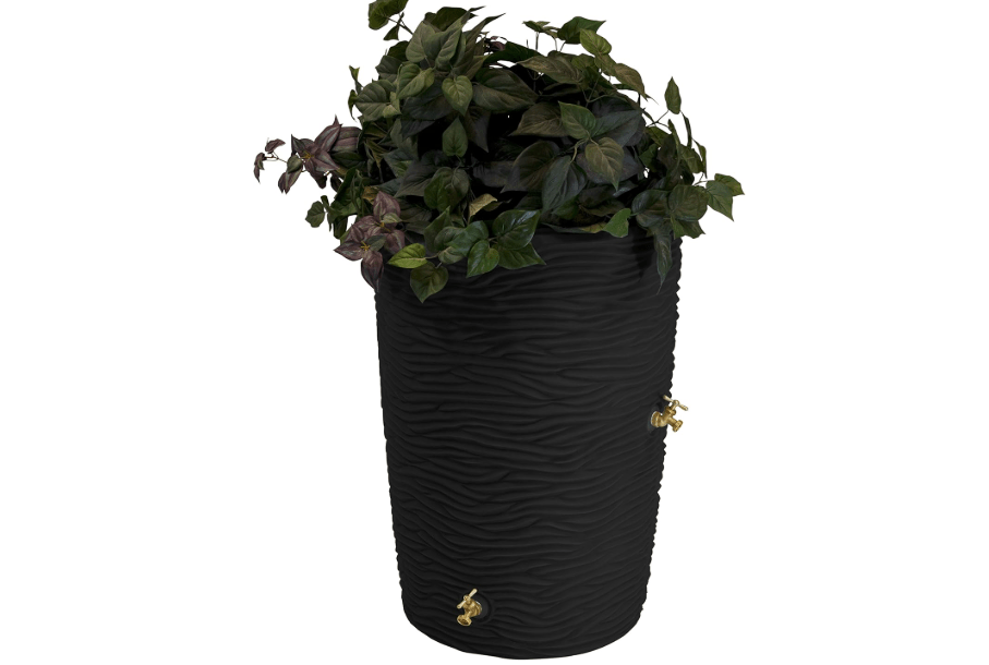 Good Ideas IMP-L50-BLK Impressions Palm Rain Barrel, 50-Gallon, Black
