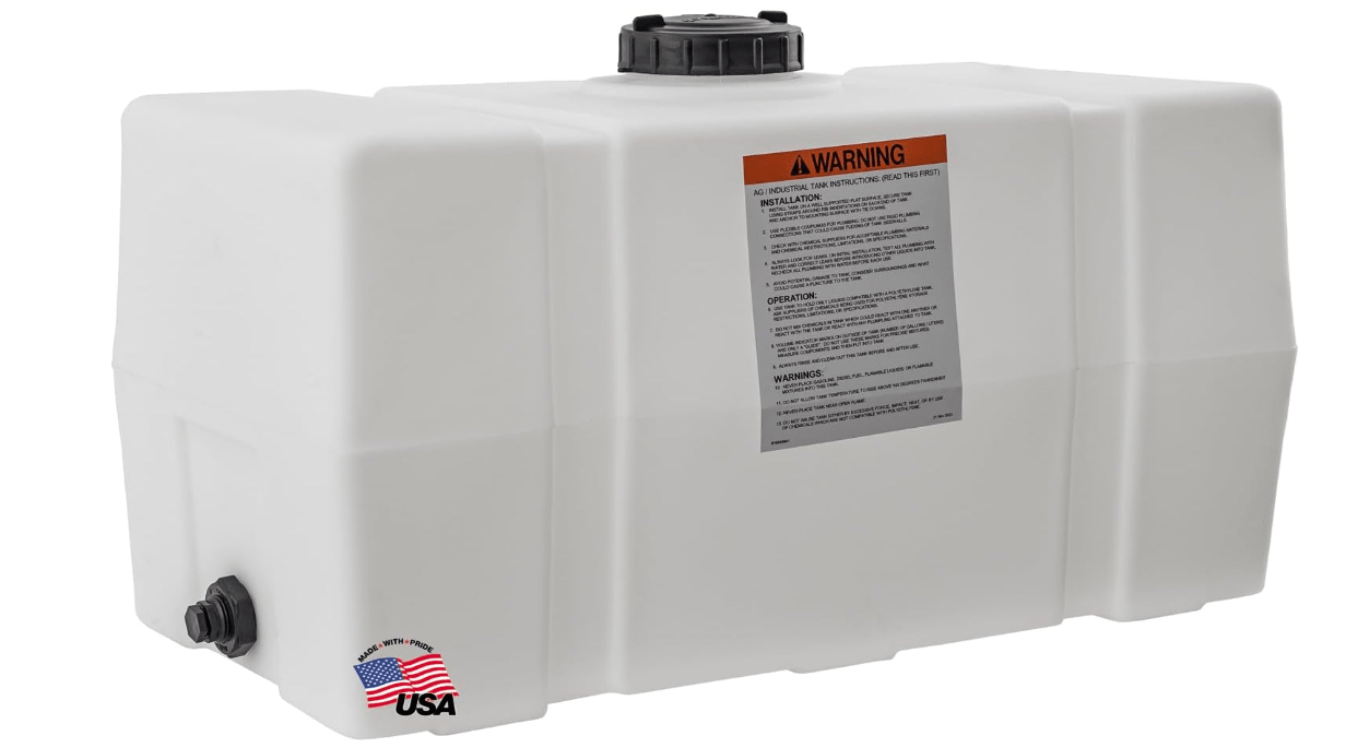 RomoTech 82123919 Horizontal Square Reservoir Water Tank, 50 Gallon, Made in USA, Natural Poly Tank for Non-Flammable Liquids, UV-Resistant, Ideal for Agricultural Use, RV Water Storage, White
