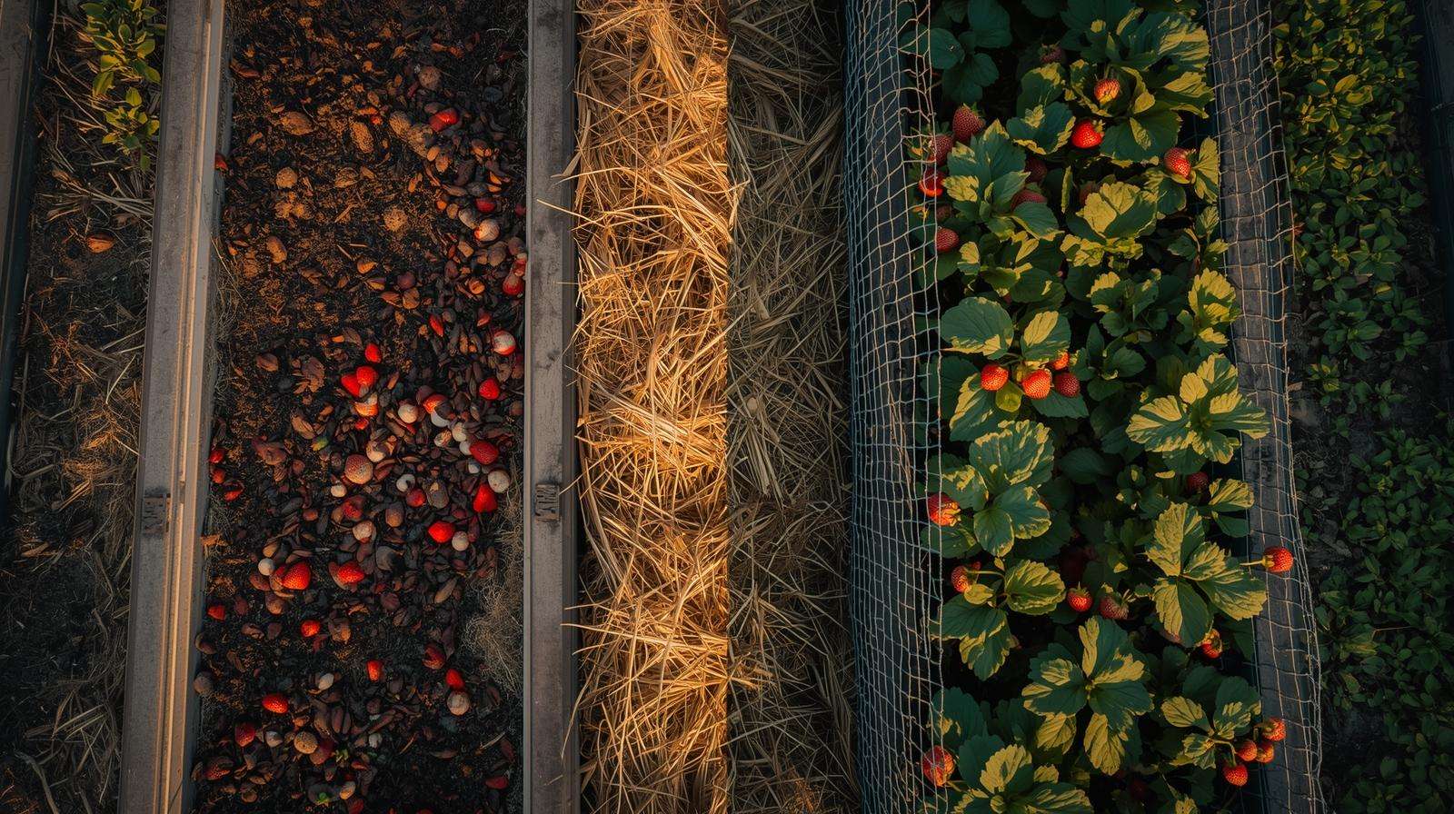 DIY wire cage protecting strawberry plant from birds and critters — protecting strawberries from slugs and birds with simple physical barrier.