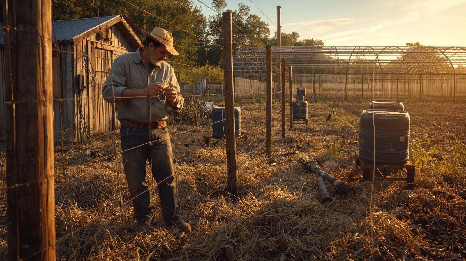 DIY fencing, rain catchment, and repurposed shelters — starting a farm on a tight budget with shoestring infrastructure solutions.