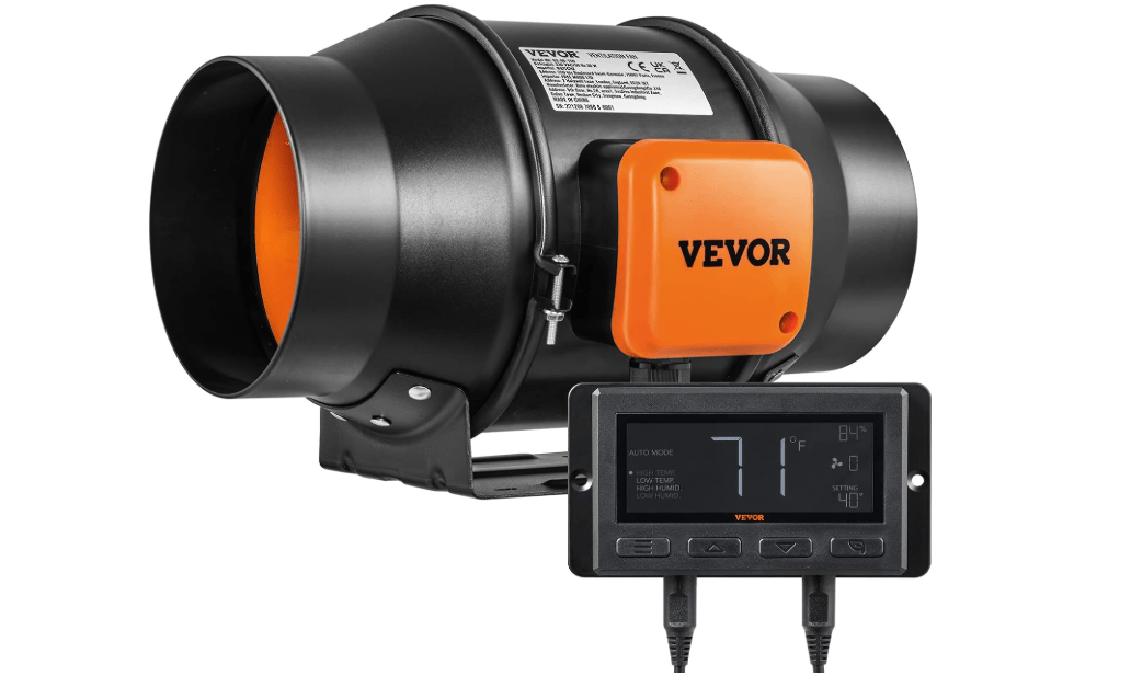 VEVOR Inline Duct Fan, 6-Inch 402 CFM with Temperature Humidity Controller, Quiet EC-Motor Ventilation Exhaust Fan for Heating Cooling Booster, Grow Tents, Hydroponics
