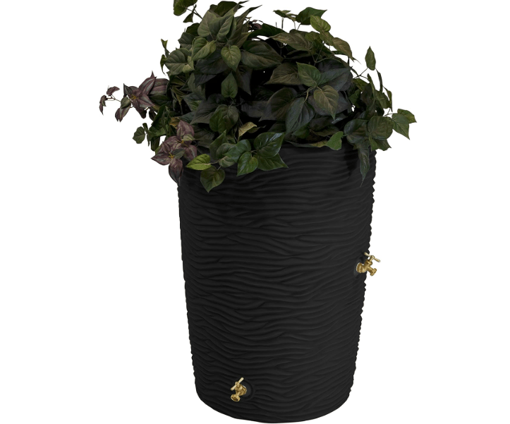 Good Ideas IMP-L50-BLK Impressions Palm Rain Barrel, 50-Gallon, Black
