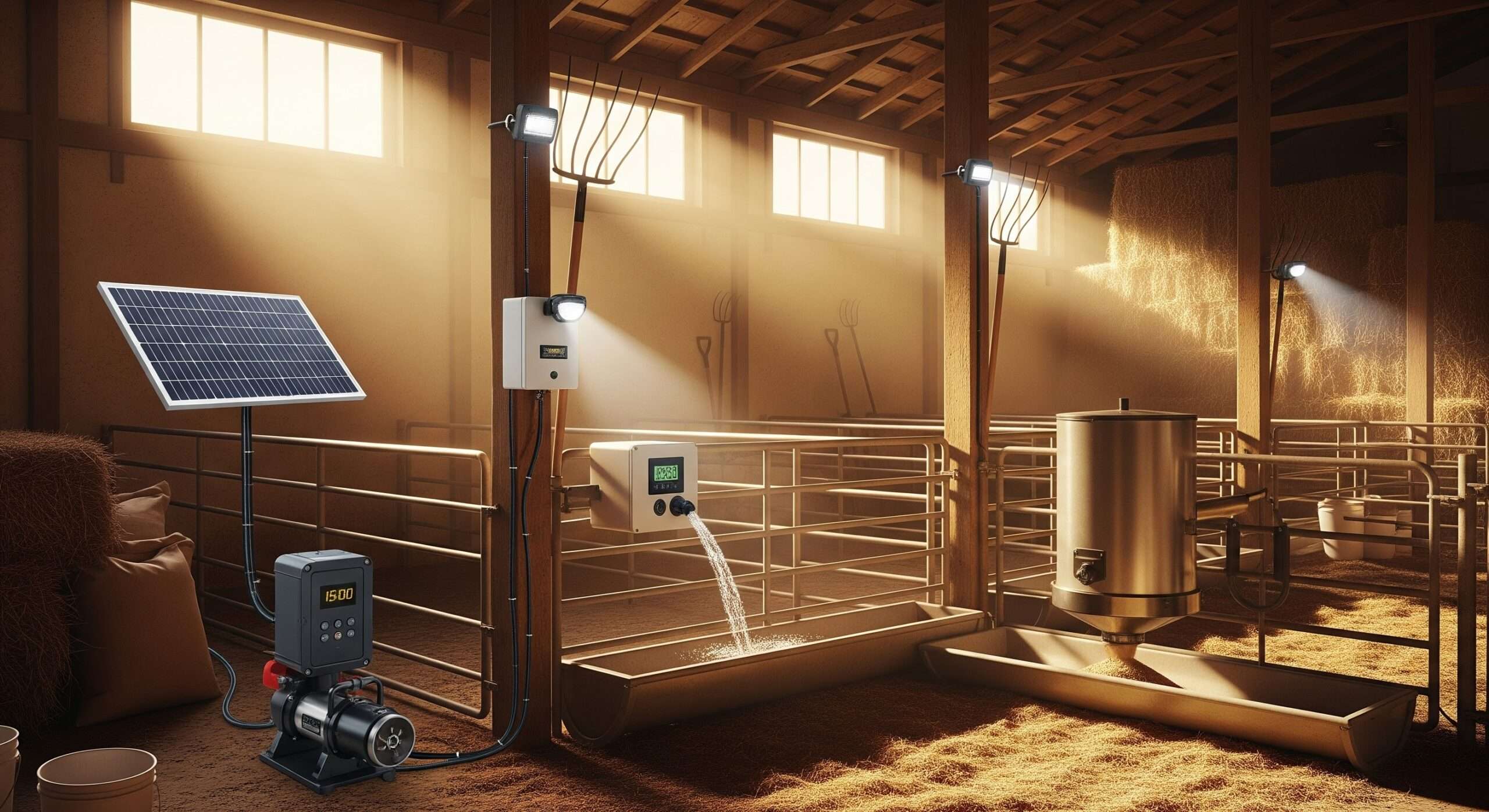 Automated farm routines with water pump and feeders – preparing homestead for animals left alone