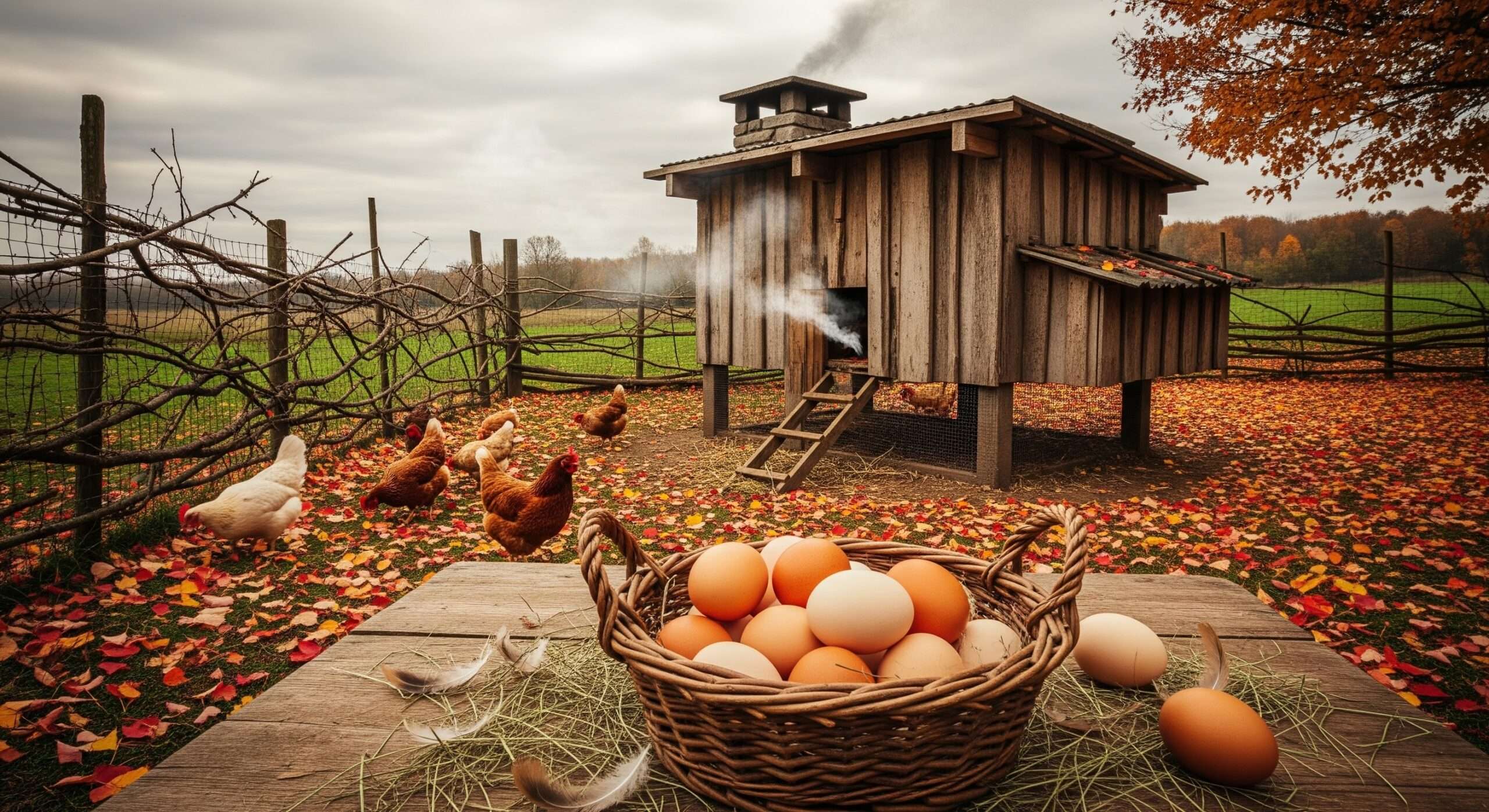 Chicken eggs fading from brown to pale due to seasonal changes – autumn effects on hen pigmentation