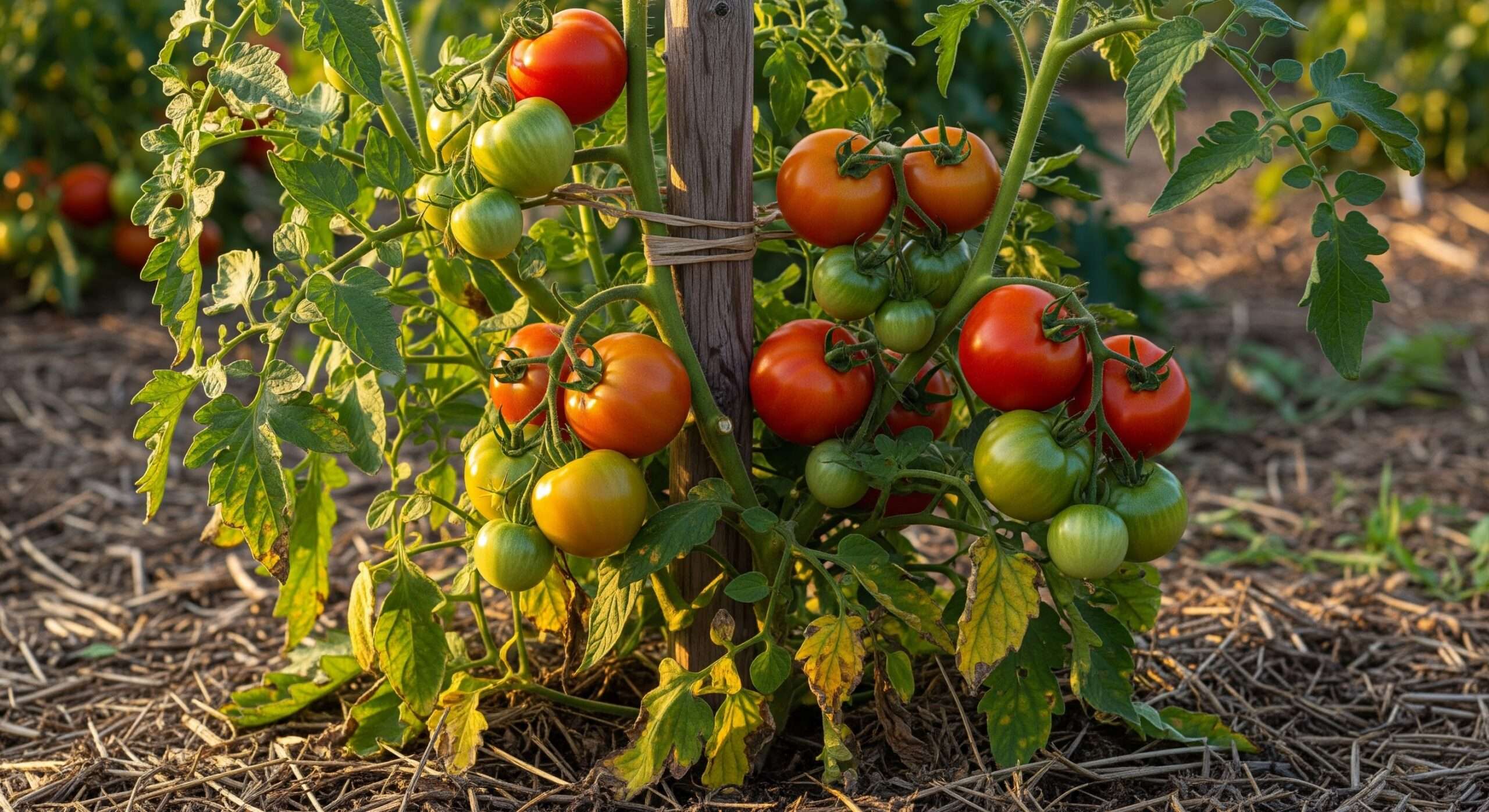 Tomato plant with side shoots left alone late season – when not to prune suckers for extra fruit