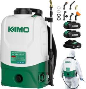 KIMO 4.3 Gallon Battery Powered Backpack Sprayer, 2PCS 20V 2.0Ah Battery & Fast Charger, 6 Nozzles, 31" Telescopic Wand, No Pump Needed, 0-73 PSI Electric Garden Sprayer for Weed, Lawn, Yard, Cleaning