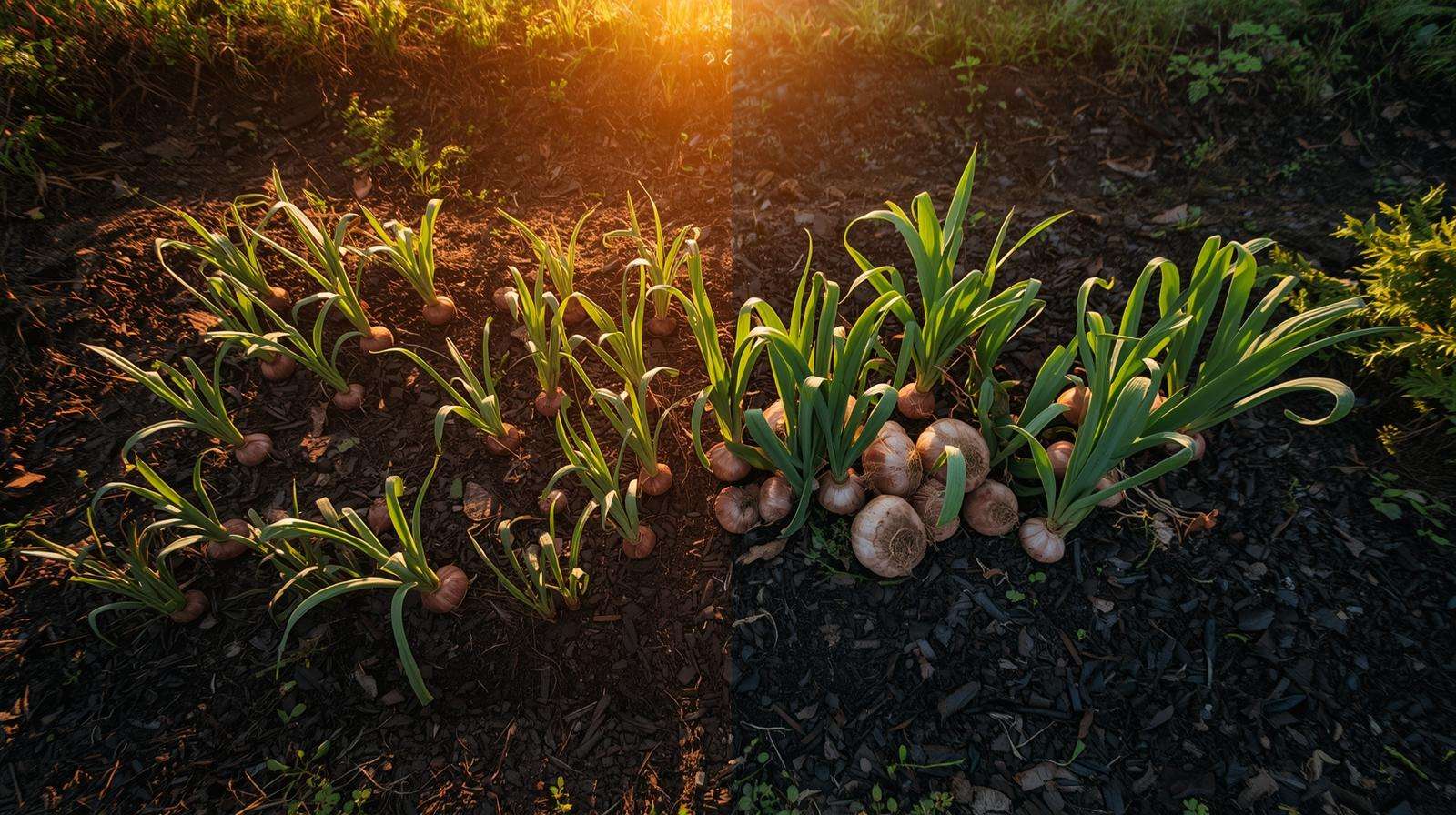 Before-and-after growing garlic and onions in tough climates — bolting failure vs massive bulbs with heat-tolerant varieties and smart techniques.