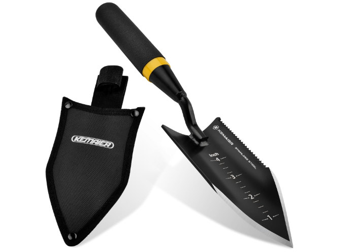 Heavy - Duty Trowel Garden Tool - Stainless Steel Serrated Hand Shovel for Effortless Digging, Weed Control, and Precise Bulb Planting with Included Sheath