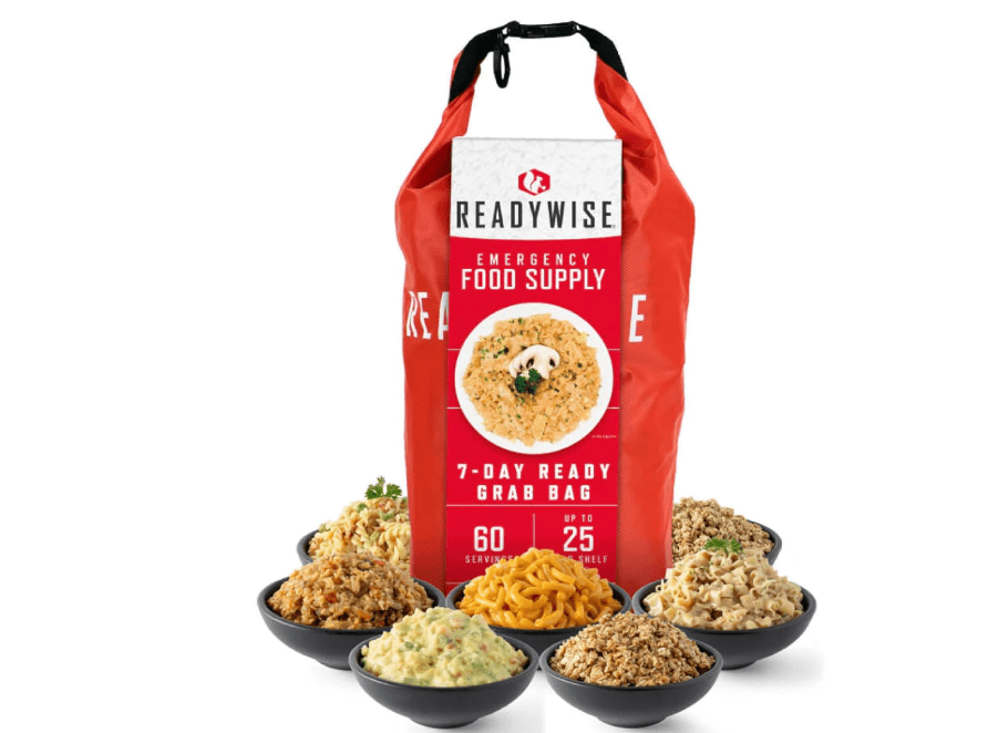 ReadyWise 7 Day Emergency Food Supply – 60 Servings Grab Bag, Camping Essentials, Freeze Dried Survival Food Kit & Dehydrated Meals, Prepper Bug Out Bag & Hurricane Supplies, up to 25 Year Shelf Life
