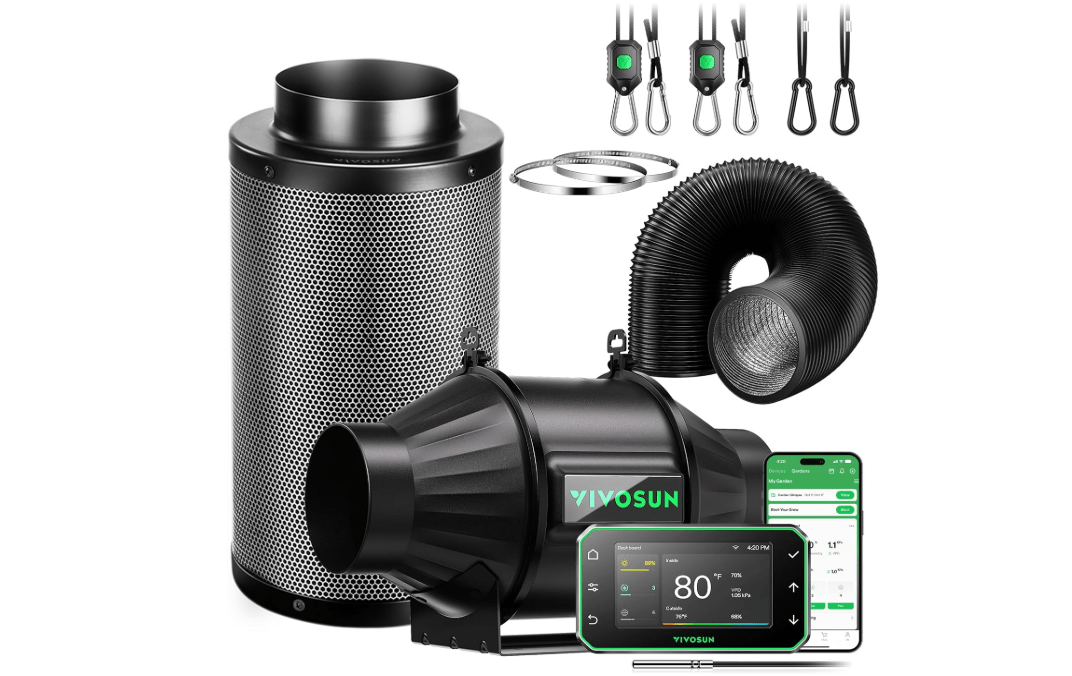 VIVOSUN Smart Air Filtration PRO T4 Kit 4", AeroZesh T4 Inline Duct Fan w/GrowHub E42A+ Temp. Humidity WiFi-Controller, Carbon Filter & Ducting Ventilation System for Grow Tent, Hydroponics
