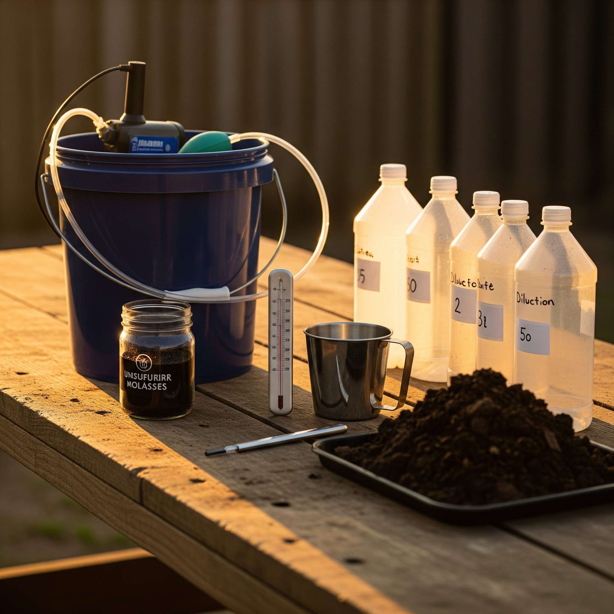 Essential low-cost tools and supplies for brewing compost tea — using compost tea in the garden with simple, effective equipment for home gardeners