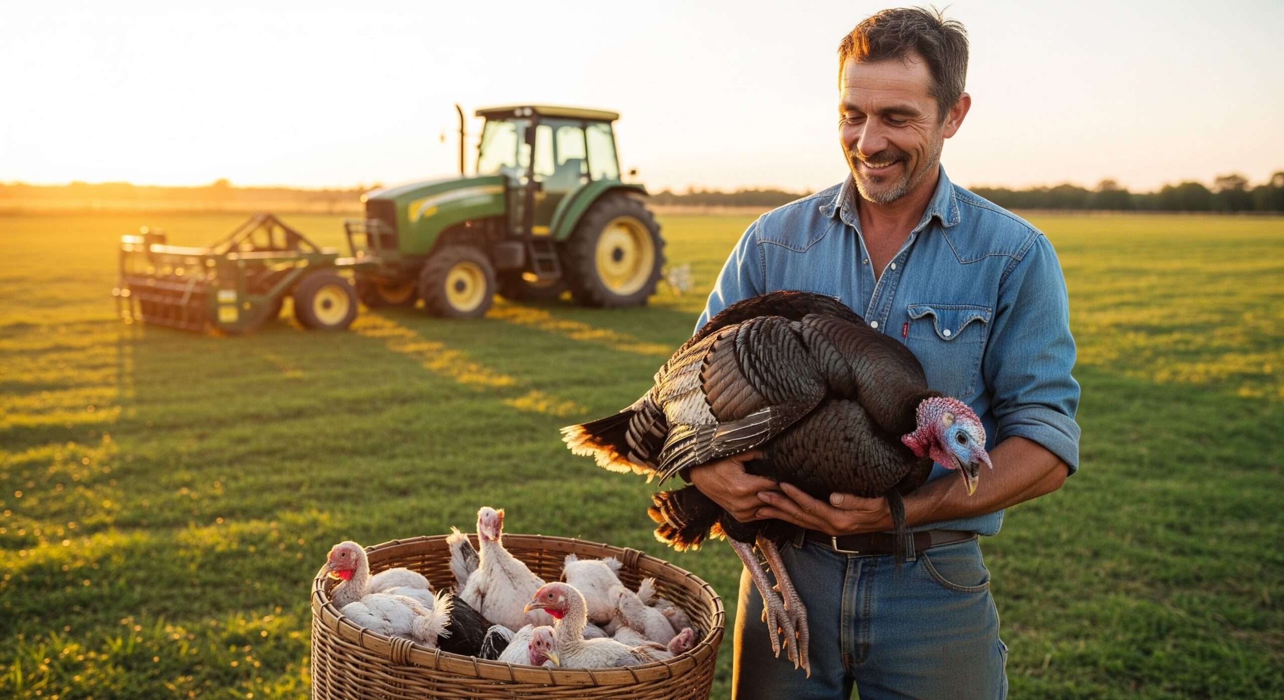Successful heritage turkey harvest on a homestead — homestead turkey basics showing superior flavor and health results from proper breed choice and management.
