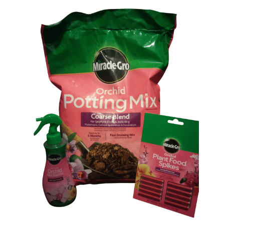 Orchid Potting Mix, 8-Quarts Orchid Plant Food Mist, Orchid Plant Food Spikes 10-Pack - Bundle