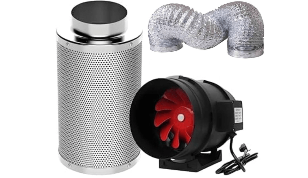 SunStream 4 Inch Grow Tent Ventilation Kit, 190 CFM Inline Fan, Carbon Filter, 25ft Ducting Compatible with 2x2/3x3 Grow Tents for Indoor Gardening, Hydroponics
