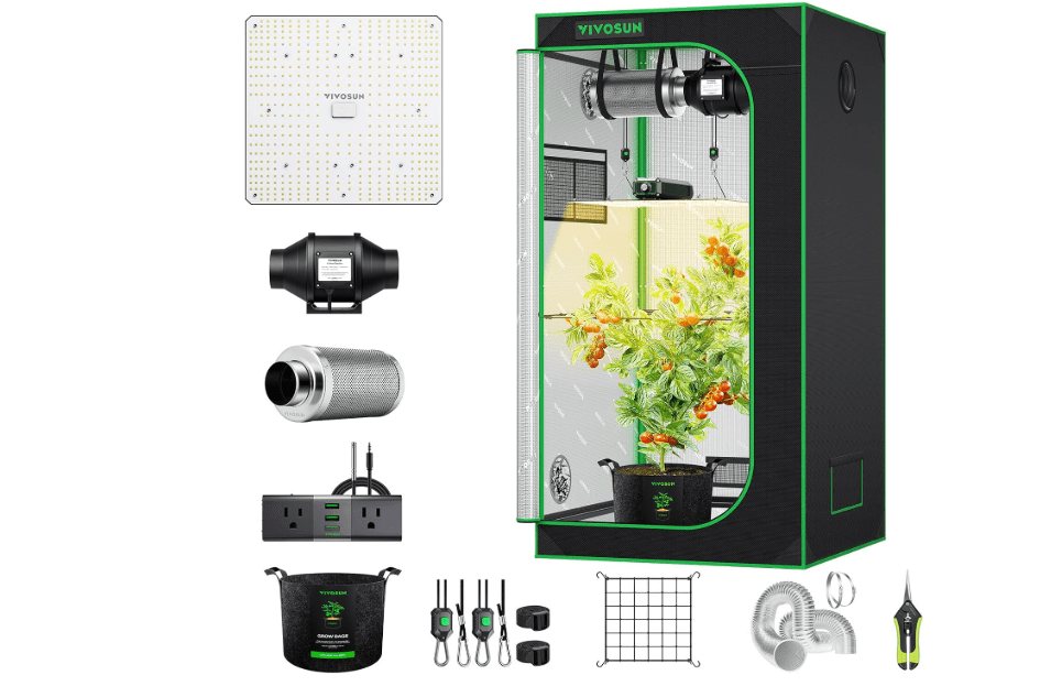 VIVOSUN Grow Tent Kit, 2.7 × 2.7ft Complete Grow System, WiFi-Controlled Grow System with Full Spectrum LED Grow Light, Automatic Ventilation, GrowHub Outlet A22 with Temperature and Humidity Sensor
