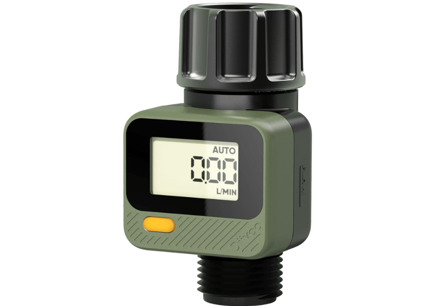 Diivoo Water Flow Meter with 180° Removable Panel, 4 Measure Modes, ±5% High Accuracy and IP54, Measure Gallon/Liter Consumption and Flow Rate for Outdoor Garden Hose Watering, RV Water Tank Filling
