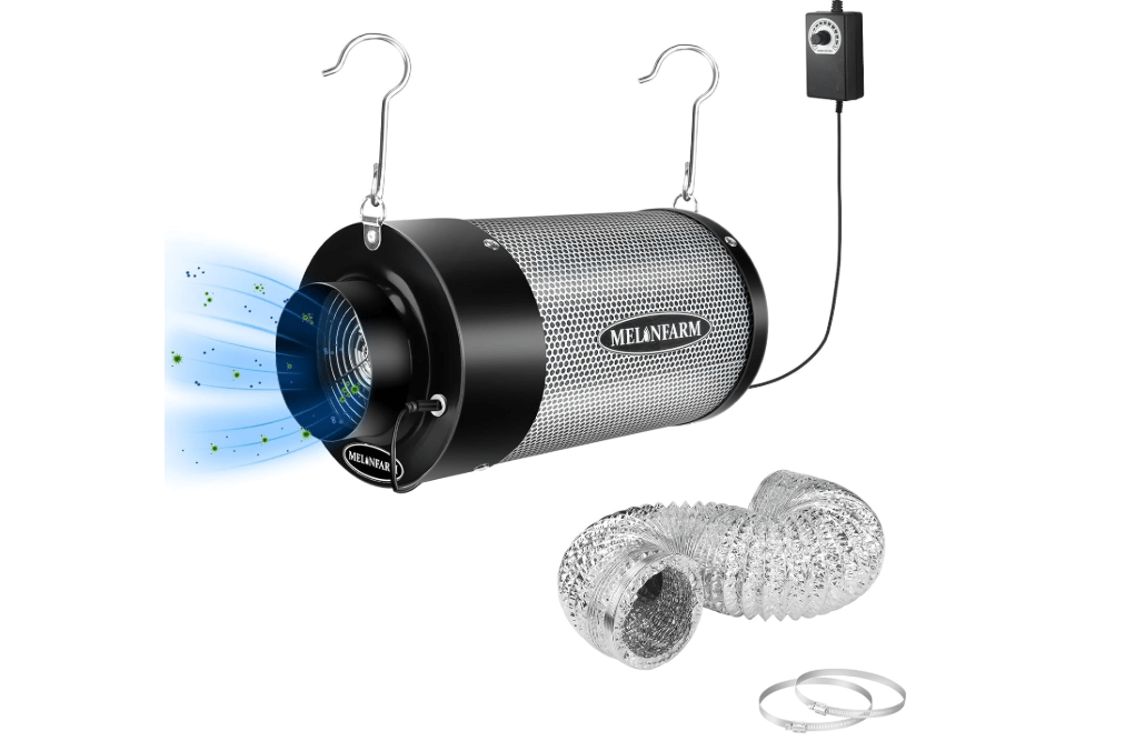 MELONFARM Air Filtration Kit 4", Built-in 14cm Fan Low Nois Carbon Filter with 12-Speed Controller, 8' Ducting, Cooling & Ventilation System for Grow Tents, Indoor Gardening, Hydroponics 4“x12.6"
