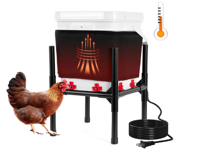 Heated Chicken Waterer 5 Gallon, Winter Chicken Waterer with Smart Thermostat, 8 Freeze-Proof Nipples, Chicken Water Heater for Winter, Easy Clean Anti-Tip Design