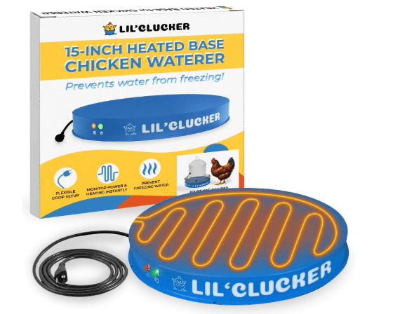 Lil'Clucker Heated Base for Chicken Waterer – Automatic Metal Freeze Proof Heated Chicken Waterer with Heater & LED – Poultry Heated Waterer for Winter