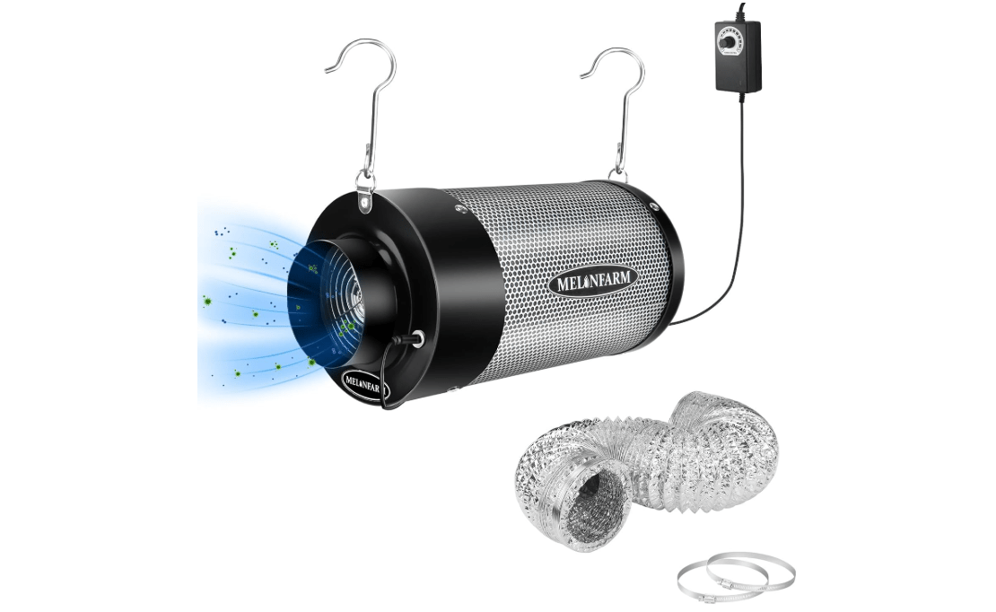 MELONFARM Air Filtration Kit 4", Built-in 14cm Fan Low Nois Carbon Filter with 12-Speed Controller, 8' Ducting, Cooling & Ventilation System for Grow Tents, Indoor Gardening, Hydroponics 4“x12.6"
