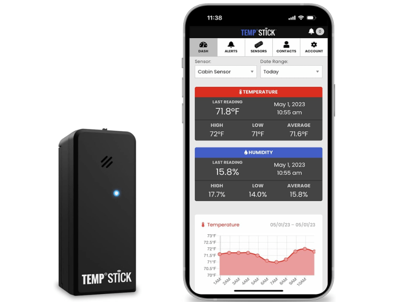 Temp Stick Remote WiFi Temperature & Humidity Sensor, Data Logger. No Subscription. 24/7 Monitor, Unlimited Text, App & Email Alerts. Made in America. Use with Alexa, IFTTT. Monitor Anywhere, Anytime
