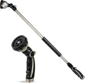 RESTMO 36' Long Watering Wand, Metal Garden Hose Wand with 180 Swivel Head, Heavy Duty, Aluminum & Zinc, 10 Watering Patterns, Thumb Control Sprayer