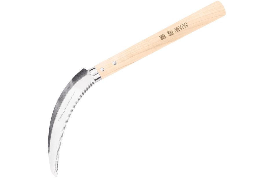 Nisaku NJP150 Nokogama Saw Tooth Grass and Weeding Sickle, Japanese Stainless Steel 6-Inch Half Moon Serrated-Blade, 8.5-Inch Polished Hardwood Handle
