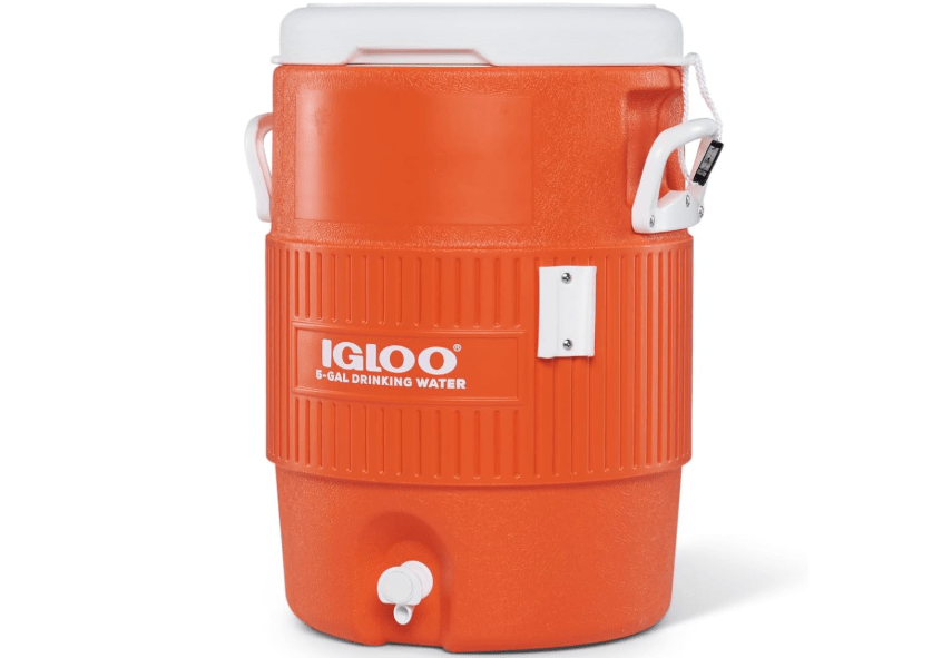 Igloo 5 Gallon Portable Sports Cooler Water Beverage Dispenser with Flat Seat Lid, Insulated Beverage Dispenser, Orange/White
