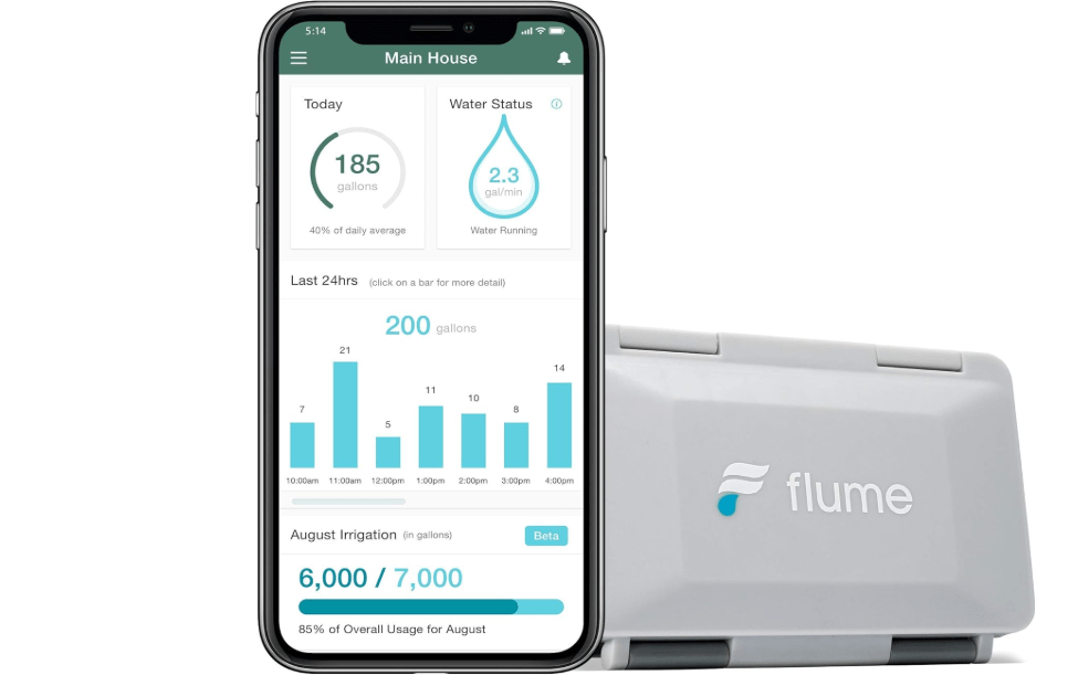 Flume 2 Smart Home Water Monitor & Leak Detector – WiFi Connected, Real-Time Usage Tracking & Alerts – Works with Compatible Residential Water Meters
