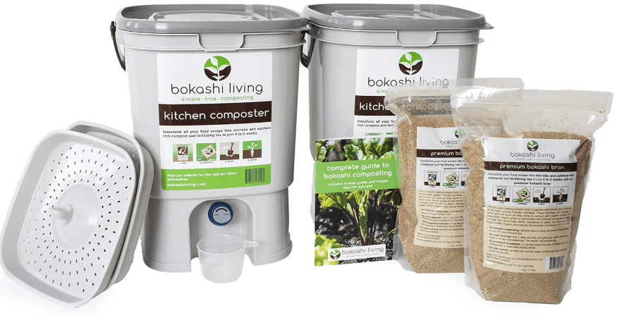Premium Bokashi Composting Starter Kit (Includes 2 Bokashi Bins, 4.4 lbs of Bokashi Bran and Full Instructions