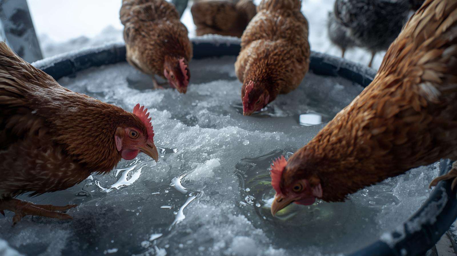 Frozen chicken waterer in winter coop – risks when not keeping chicken water from freezing