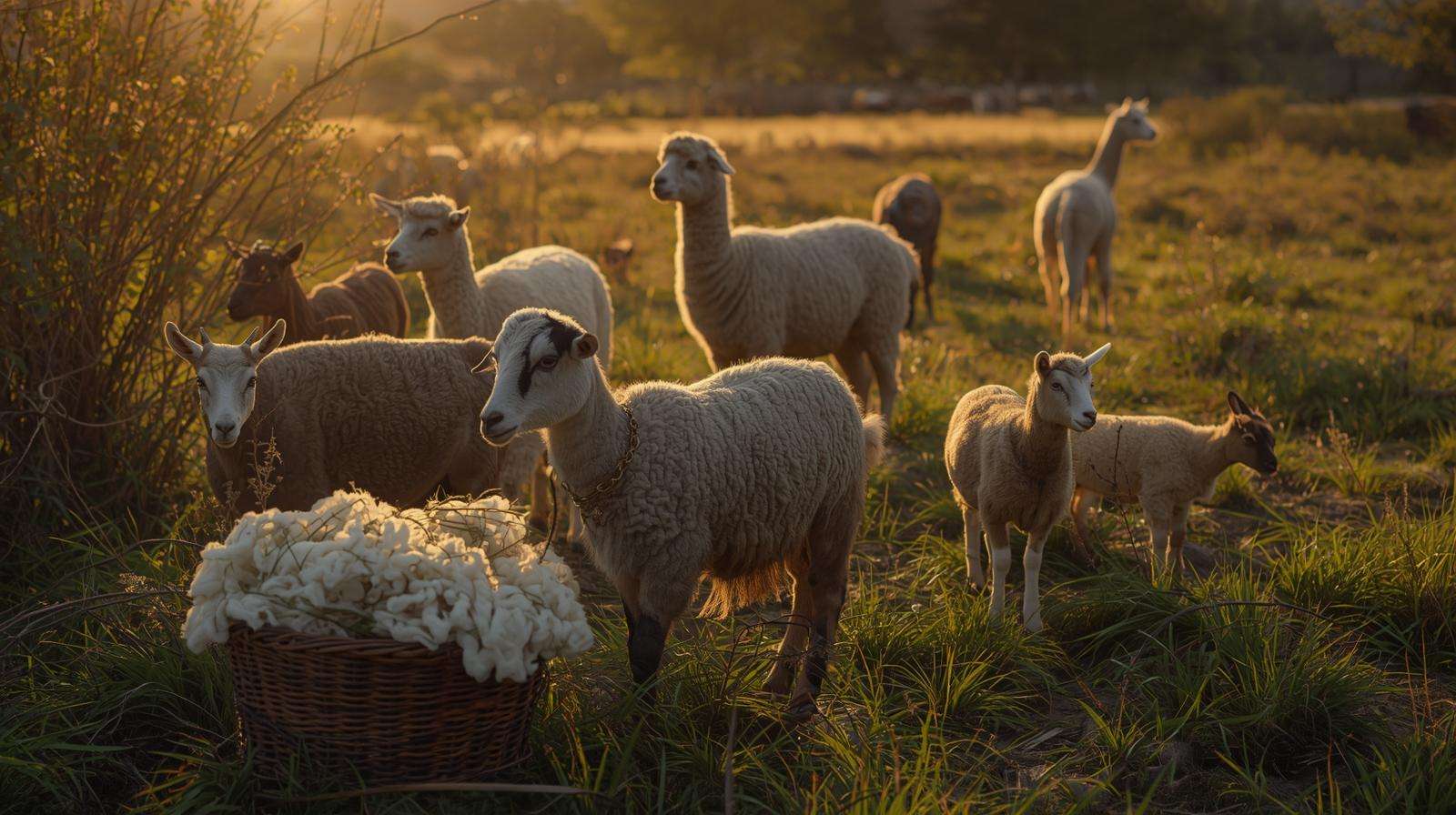 Homestead pasture with goats, sheep, alpacas grazing – benefits of adding fiber animals