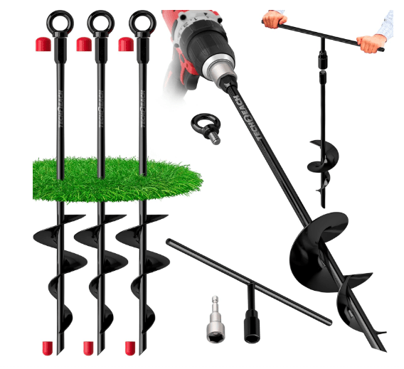 Ground Anchor Heavy Duty 18 inch - Earth Anchor Screw in Kit 4 Pack - Tie Down Swing Set Anchors - Auger Spiral Trampoline Stakes High Wind - Camping Carport Canopy Tent Stakes for Tree Shed Dog Sand