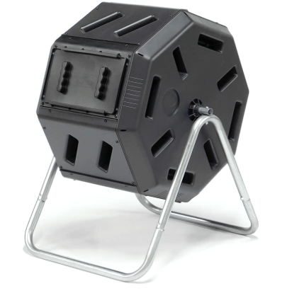 FCMP Outdoor IM2000 Tumbling Composter Canadian-Made, 100% Recycled Resin - Outdoor Rotating Compost Tumbler Bin for Garden, Kitchen, and Yard Waste, Black (22 Gallon)