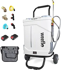 Weeflos Battery Powered Backpack Sprayer,4 Gallon Electric Sprayer with Wheeled Cart, 100 PSI High Pressure, 2X 21V Rechargeable Batteries,Garden Sprayer for Outdoor Cleaning & Washing