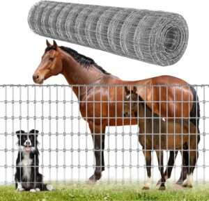 4ft x 100ft Galvanized Horse Fence, 14 Gauge Heavy Duty Woven Wire Farm Fence, 2x4 Inch Mesh Fencing for Horses, Goats, Sheep, Livestock, Pasture,Garden and Field Use