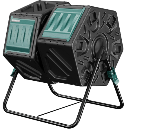 East Oak Dual Chamber Outdoor Compost Tumbler, 2 × 18.5 Gallon Compost Bin, Rotating Composter with Aeration and Locking System for Garden, Kitchen, Yard