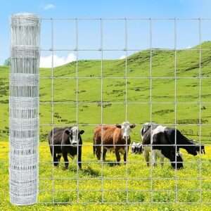 Farm Fence, 4ft x 164ft Galvanized Wire Fencing, Goat, Sheep & Deer, Durable Chain Link Fence, Heavy Zinc Coating Wire Used to Hog Goat Fencing for Yard Garden and Field