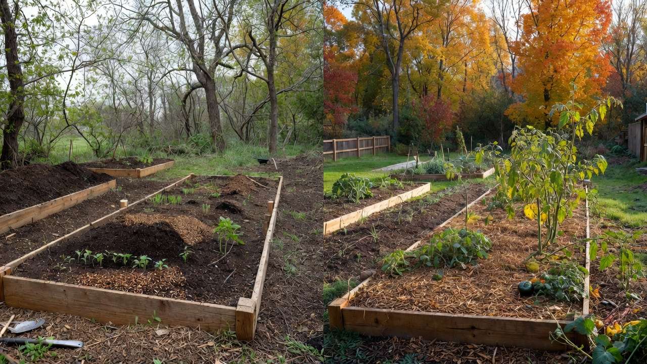 Seasonal management of raised bed soil from spring planting to fall maintenance for thriving gardens.