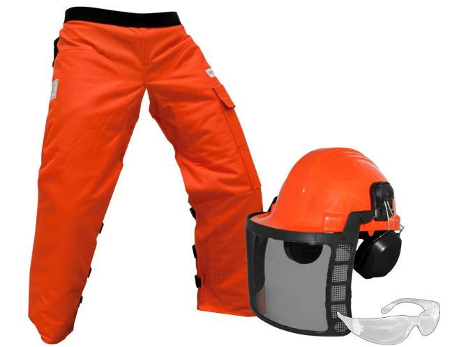 Forester Protective Clothing - OEM Forestry Cutter Combo Kit Apron Chaps Helmet Face Shield Ear Muffs Safety Glasses Arborist Equipment Chainsaw Pants Logging Tools Helmet Accessories Orange