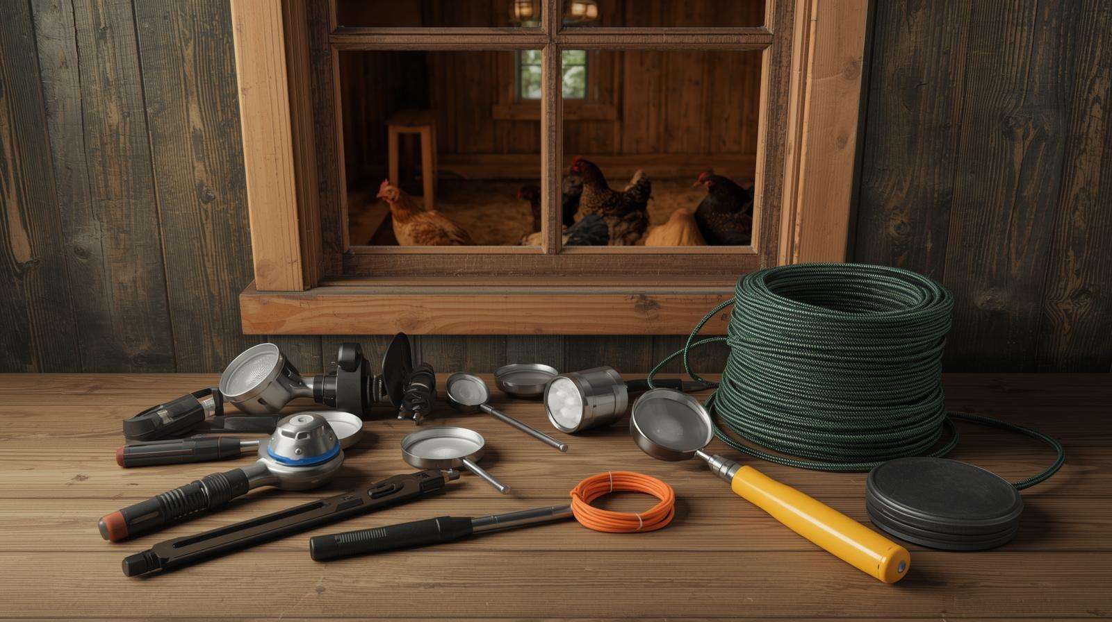 Tools for coop fixes like lights and fencing – troubleshooting when fixing store-bought coops