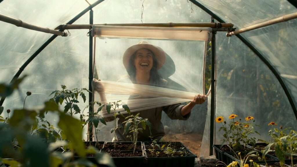 Hands sowing seeds into living soil blocks for permaculture tropical seed starting process