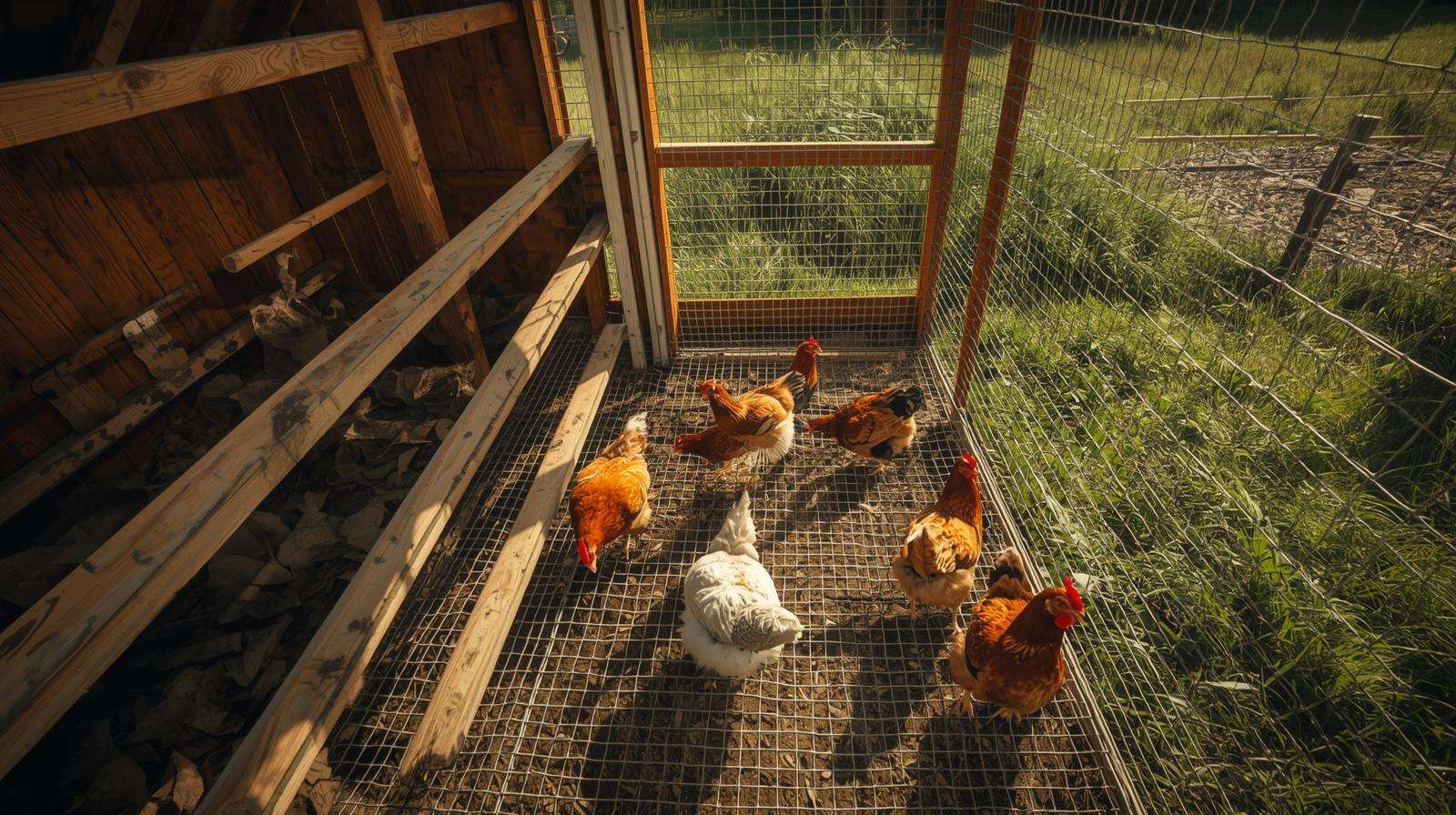 Chicken coop with narrow roosts and dirty floor – more common chicken coop design mistakes and fixes