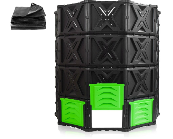 SQUEEZE master XXL Large Compost Bin Outdoor- 720L /190 Gallon-Easy Assembly-No Screws-Sturdy& Durable-Green Door