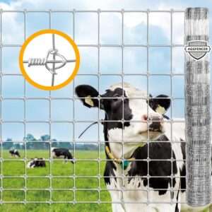 AggFencer 4ft x 110ft 12.5Ga Galvanized Cattle Fence, Fixed Knot Type Deer Fence Wire Fencing, Farm Fence for Hog Goat Horse