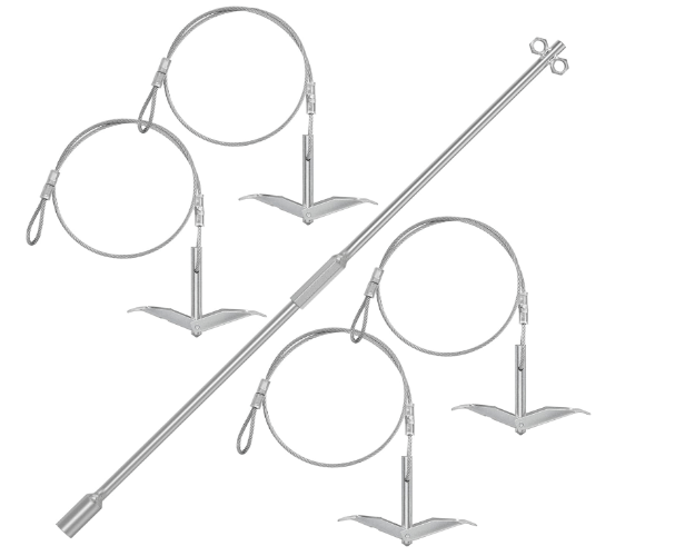 4 Pack Ground Anchors Shed Anchor Kit with Driving Rod, Earth Anchor Cable Stakes with 1/6" Galvanized Cable, Easy Hook Anchor for Shed, Greenhouse, Carports, Gazebo, Tent, Orchard.