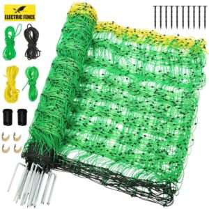 Electric Fence Netting, 42.6" H x 164'L Electric Anti-Predator Poultry Fence, PE Net Fencing Kit with 14 Posts Double Spiked, Movable Livestock Nets for Sheep, Hogs, Cattle