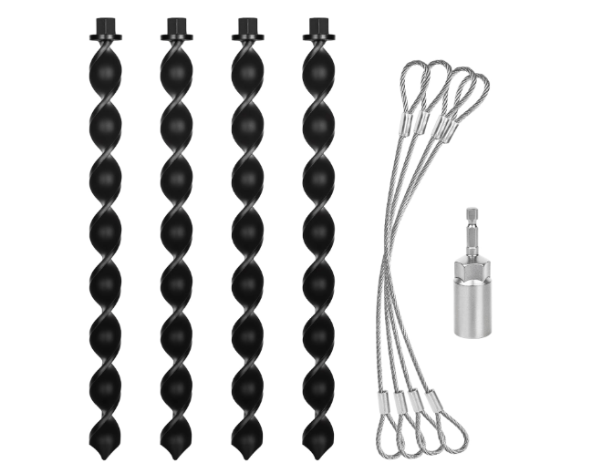 16.5" Ground Anchors Screw in with Power Nut Driver Drill Bit, 4 Pack Heavy Duty Spiral Trampoline Stakes Anchors High Wind with Steel Cable, Earth Anchors for Trampoline