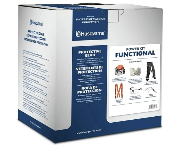 Husqvarna Functional Protective Power Kit with Chainsaw Chaps, Suspenders, Safety Gloves, Protective Glasses with Lanyard and Forest Helmet, Chainsaw Safety Equipment for Landowners